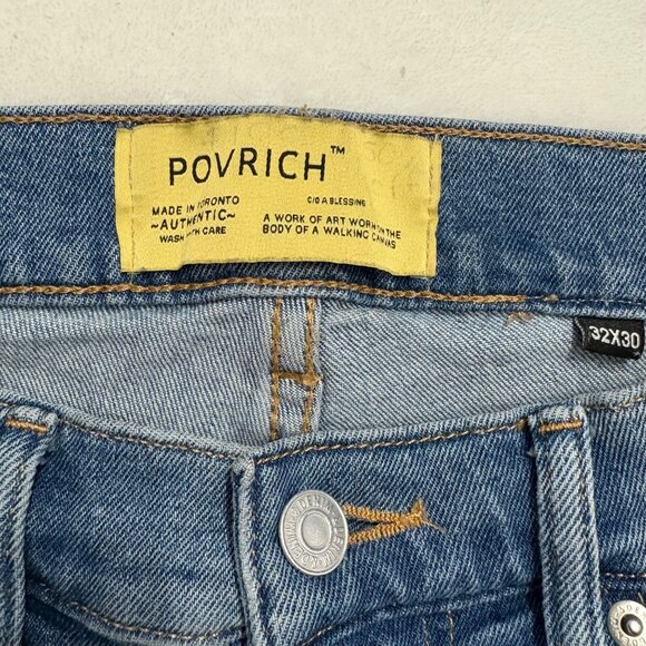 Mens Povrich Patchwork Distressed Skinny Jeans W/Plaid & Leopard Details Size 32 - Picture 3 of 11